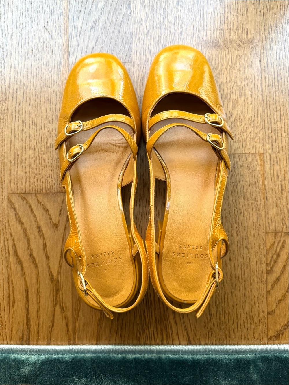 Sezane Mustard Yellow (Ochre Vernis) Paula Babies/Mary Jane Slingbacks US size 7